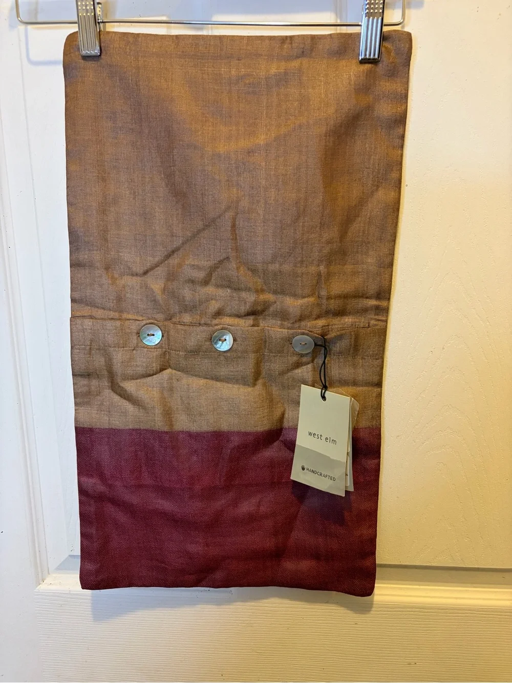 West Elm Gold/ Maroon Color Block 100% Silk Pillow Sham 12x21